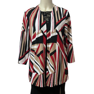 Chico’s Easywear Women’s Open Front Cardigan Size 2 L Geometric Print 3/4 Sleeve